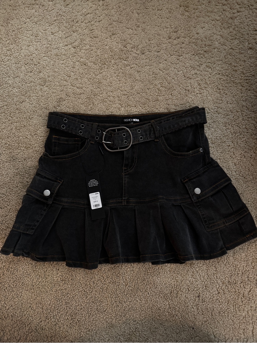 Fashion Nova Black Cargo Pleated Mini Skirt with Belted Waist
